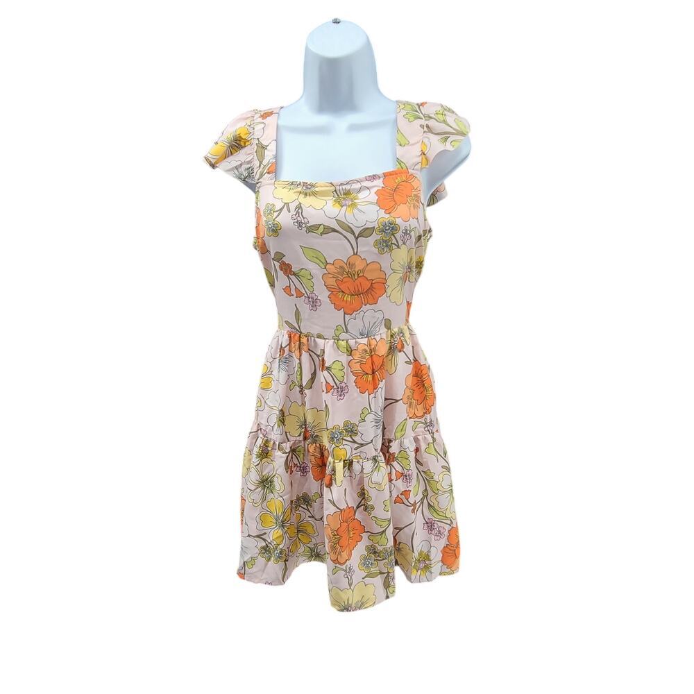 Lottie & Holly women's Tiered floral mini dress pink NWT Size Small Fairy Garden